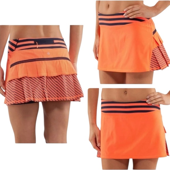 Lululemon Pace Setter Pleated Skort Women’s Size 6 Orange & Navy Built-In Shorts
